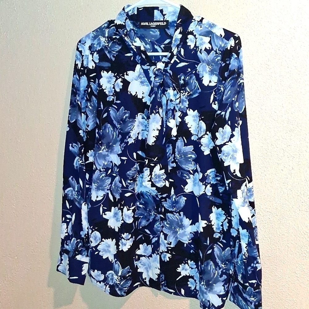 NWOT Karl Lagerfeld Ronia Floral Tie Blouse L